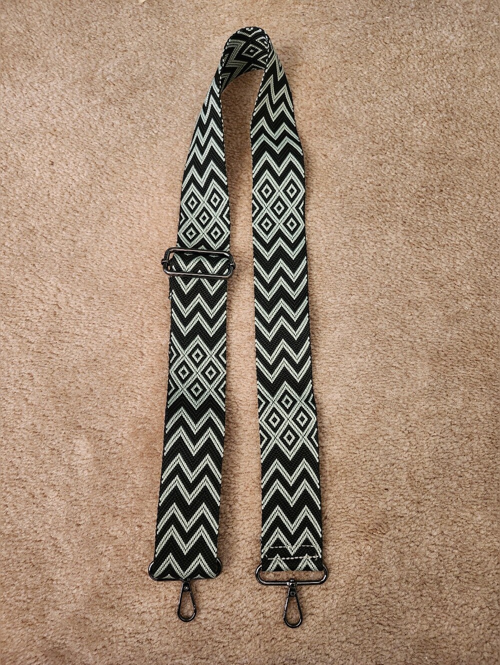 Adjustable Black & Pale Blue/Gray Geometric Bag Strap